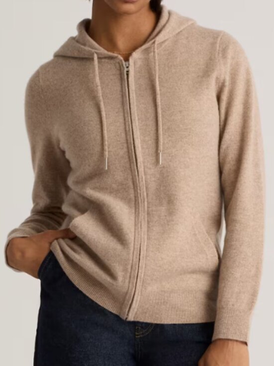 Quince Sweaters - Quince Mongolian Cashmere Full-Zip Hoodie XS Oatmeal NWT